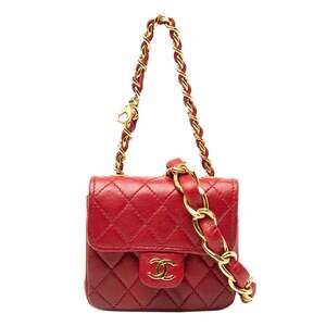 CHANEL Mini Matelasse Chain Shoulder Bag in Red and Gold Lambskin for Women